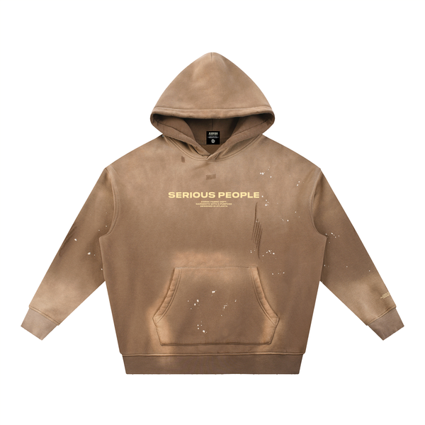 "Serious People Social Club" Tan Hoodie – Heavyweight Streetwear Pullover