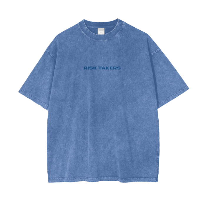 Acid Wash Oversize True Blue "Risk It All" T-Shirt