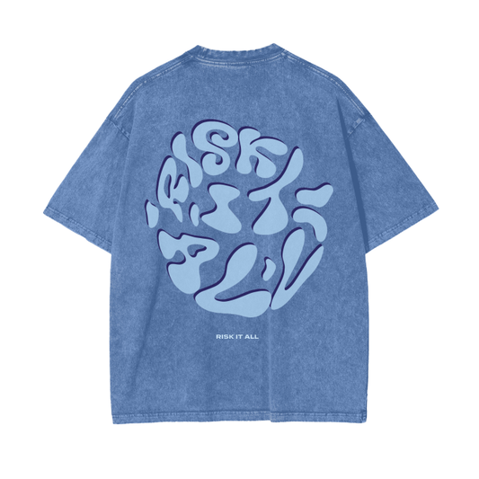 Acid Wash Oversize True Blue "Risk It All" T-Shirt