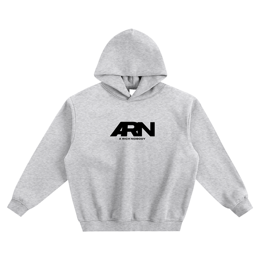 Gray hoodie with 'A Rich Nobody' logo on a white background