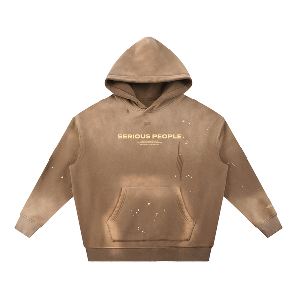"Serious People Social Club" Tan Hoodie – Heavyweight Streetwear Pullover