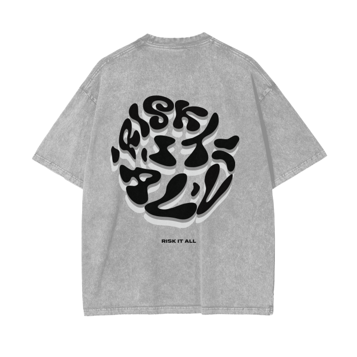 Acid Wash Oversize Gray Ghost "Risk It All" T-Shirt