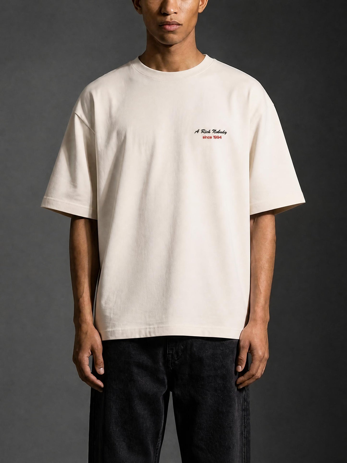 "A Rich Nobody" Embroidered Oversized T-Shirt – Heavy Cotton Streetwear Tee