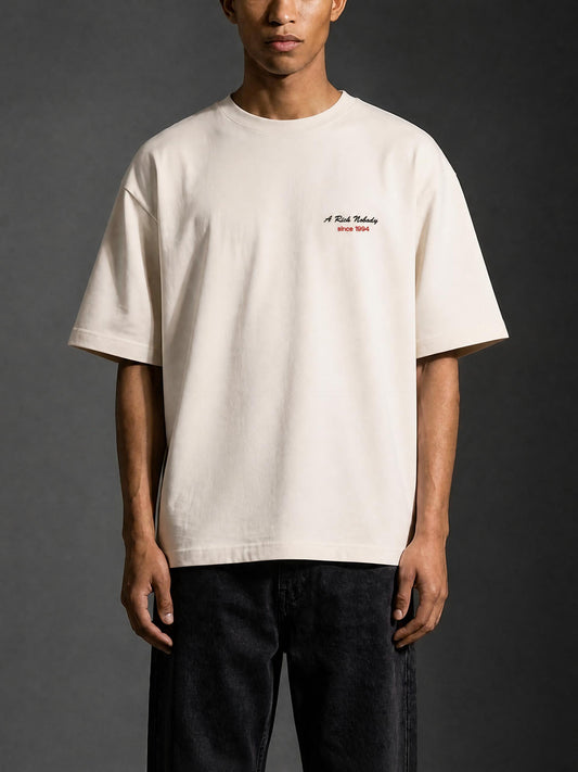 "A Rich Nobody" Embroidered Oversized T-Shirt – Heavy Cotton Streetwear Tee
